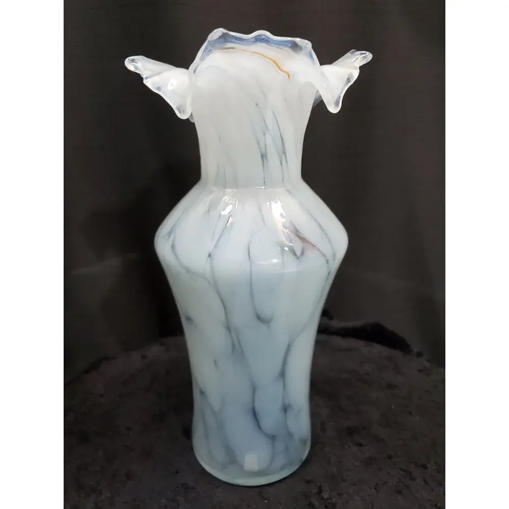 Vintage Art Glass Vase Ruffled Lip Shouldered Circa 1950s